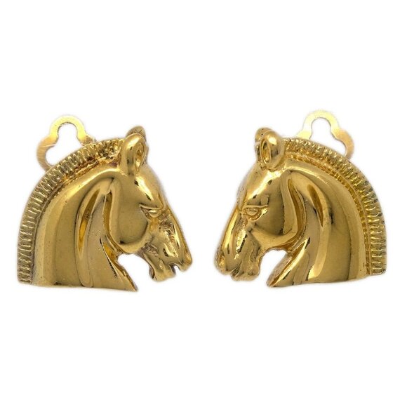 Hermes Bijouterie Fantaisie Horse Head Earrings Clip-On Gold - Picture 1 of 4